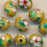 Cloisonne-Perlen khaki gold, Inhalt 2 St&uuml;ck, Gr&ouml;&szlig;e 11 x 9 mm
