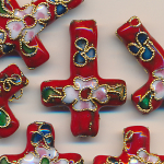Cloisonne-Perle cardinal-rot gold Kreuz, Größe 27x19 mm, Inhalt 1 Stück