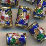 Cloisonne-Perlen blau-gold, Inhalt 2 St&uuml;ck, Gr&ouml;&szlig;e 15 x 10 mm