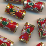Cloisonne-Perlen rot gold, Inhalt 2 Stück, Größe 15 x 8 mm