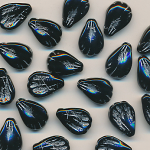 Glasperlen schwarz-silber, Inhalt 20 St&uuml;ck, Gr&ouml;&szlig;e 11 x 15 mm, Tropfen