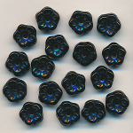 Glasperlen schwarz, Inhalt 16 St&uuml;ck, Gr&ouml;&szlig;e 7 x 3 mm, Bl&uuml;mchen