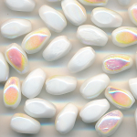 Glasperlen weiß rainbow, Inhalt 12 Stück, Größe 9 x 6 mm