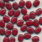 Glasperlen rot gefleckt, Inhalt 30 St&uuml;ck, Gr&ouml;&szlig;e 8 x 6 mm