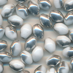 Glasperlen weiß Silberüberzug, Größe 8 x 6 mm, Inhalt 8 Stück, Navetten