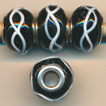 Modulperle Glasperle schwarz weiß, Inhalt 2 Stück, Größe ca. 14 mm