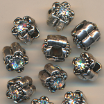 Metallperlen silber-kristall, Inhalt 3 St&uuml;ck, Gr&ouml;&szlig;e 12 x 10 mm, Strass