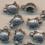 Metallperlen silber, Inhalt 3 Stück, Größe 14 mm, Schildkröte