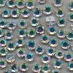 Glasstrass, bergkristall rainbow AB, 25 Stück, Größe 5 mm, gefasst, zum Aufnähen, Preciosa
