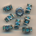 Metallperlen silber-blau, Inhalt 3 St&uuml;ck, Gr&ouml;&szlig;e 10 mm, Strass, Spacer