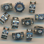 Metallperlen silber-kristall, Inhalt 5 Stück, Größe 10 mm, Strass, Großloch
