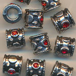 Metallperlen silber-rot, Inhalt 3 St&uuml;ck, Gr&ouml;&szlig;e 10 mm, Strass, Spacer
