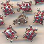 Metallperlen silber-rot, Inhalt 3 Stück, Größe 14 x 11 mm, Strass, Käfer