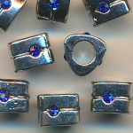 Metallperlen silber-blau Inhalt 6 St&uuml;ck, Strass, Gr&ouml;&szlig;e 9 mm