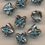 Metallperlen silber-blau, Inhalt 10 St&uuml;ck, Gr&ouml;&szlig;e 11 mm, Strass