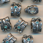 Metallperlen silber-blau, Inhalt 3 St&uuml;ck, Gr&ouml;&szlig;e 13 mm, Strass, Schmetterling