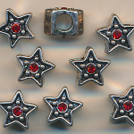 Metallperlen silber-rot, Inhalt 5 Stück, Größe 12 mm, Strass, Großloch