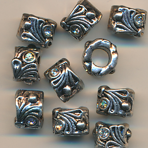 Metallperlen silber-kristall, Inhalt 3 Stück, Größe 9 mm, Strass, Spacer