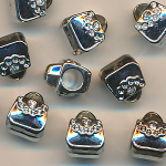 Metallperlen silber-kristall, Inhalt 3 St&uuml;ck, Gr&ouml;&szlig;e 11 x 9 mm, Strass, Tasche