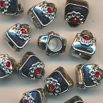 Metallperlen silber-rot, Inhalt 5 Stück, Größe 11 x 9 mm, Strass, Großloch