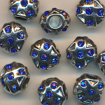 Metallperlen silber-blau Inhalt 3 Stück, Größe 12 mm, Strass
