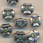 Metallperlen silber-grün, Inhalt 3 Stück, Größe 12 mm, Strass, Blume