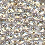 Superduo, kristall Silbereinzug rainbow, Inhalt 20 g, Gr&ouml;&szlig;e 5 x 2,5 mm, Twin-Beads