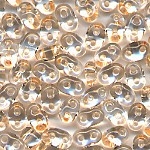 Superduo, kristall apricose l&uuml;ster, Inhalt 20 g, Gr&ouml;&szlig;e 5 x 2,5 mm, Twin-Beads