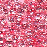 Superduo, kristall rosa l&uuml;ster, Inhalt 20 g, Gr&ouml;&szlig;e 5 x 2,5 mm, Twin-Beads