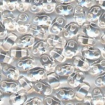 Superduo, kristall wei&szlig; l&uuml;ster, Inhalt 20 g, Gr&ouml;&szlig;e 5 x 2,5 mm, Twin-Beads