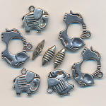 Knebelverschluss 3 Stück komplett (9Teile) Elefant antik-silberfarbig, Größe 25 mm