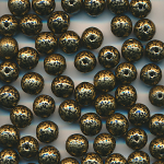 Wachsperlen gold schwarz getupft, Inhalt 90 St&uuml;ck, Gr&ouml;&szlig;e 6 mm, Glasperlen