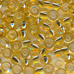 Rocailles messing-gold Silbereinzug, Inhalt 18 g, Gr&ouml;&szlig;e 6/0, b&ouml;hmisch