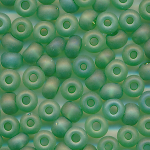 Rocailles, Glasperlen, matt grün rainbow transparent