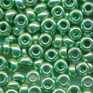 Rocailles hell-grün metallic, Größe 8/0  (3,0 mm), 100 Gramm