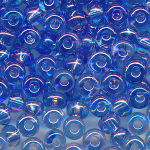 Rocaillesperlen kornblumen-blau transparent rainbow, Größe 10/0  (2,3 mm), 100 Gramm
