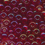 Rocailles rubin-rot rainbow klar, Größe 6/0  (4,0 mm), 100 Gramm