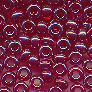 Rocailles lüster klar rubin-rot, Größe 9/0  (2,6 mm), 20 Gramm