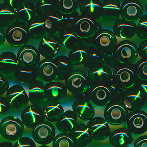 Rocailles dunkel-grün silber lining, Größe 6/0  (4,0 mm), 20 Gramm