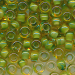 Rocailles kristall-gelb lining grün, Größe 11/0  (2,1 mm), 20 Gramm