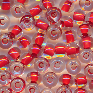 Rocailles kristall lining herz-rot, Größe 6/0  (4,0 mm), 100 Gramm