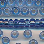 Rocailles hell-blau Silbereinzug, 100 Gramm, Gr&ouml;&szlig;e 7,9 mm, Gro&szlig;loch