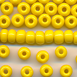 Rocailles großes Loch gelb opak, 100 Gramm, 335 Stück, Größe 6,6 mm, Crowbeads, Großloch-Perlen, Fädelperlen