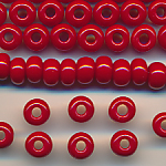 Rocailles großes Loch karmin-rot opak, 100 Gramm, 445 Stück, Größe 6,5 mm, Crowbeads, Großloch-Perlen, Fädelperlen