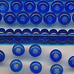 Rocailles großes Loch blau transparent, 100 Gramm, 335 Stück, Größe 6,8 mm, Crowbeads, Großloch-Perlen, Fädelperlen