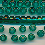 Rocailles großes Loch türkis transparent, 100 Gramm, 385 Stück, Größe 6,5 mm, Crowbeads, Großloch-Perlen, Fädelperlen