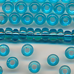 Rocailles großes Loch aqua-blue transparent, 100 Gramm, 460 Stück, Größe 6,8 mm, Crowbeads, Großloch-Perlen, Fädelperlen