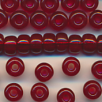 Rocailles großes Loch beeren-rot transparent, 100 Gramm, 275 Stück, Größe 7,4 mm, Crowbeads, Großloch-Perlen, Fädelperlen