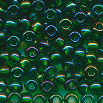 Rocailles neptun-grün klar rainbow, Größe 9/0  (2,6 mm), 100 Gramm