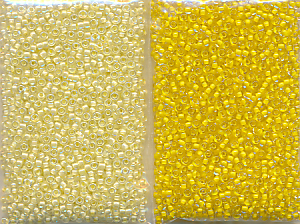 Rocailles Ton in Ton, korn-gelb kristall, Inhalt 16 g, Größe 10/0